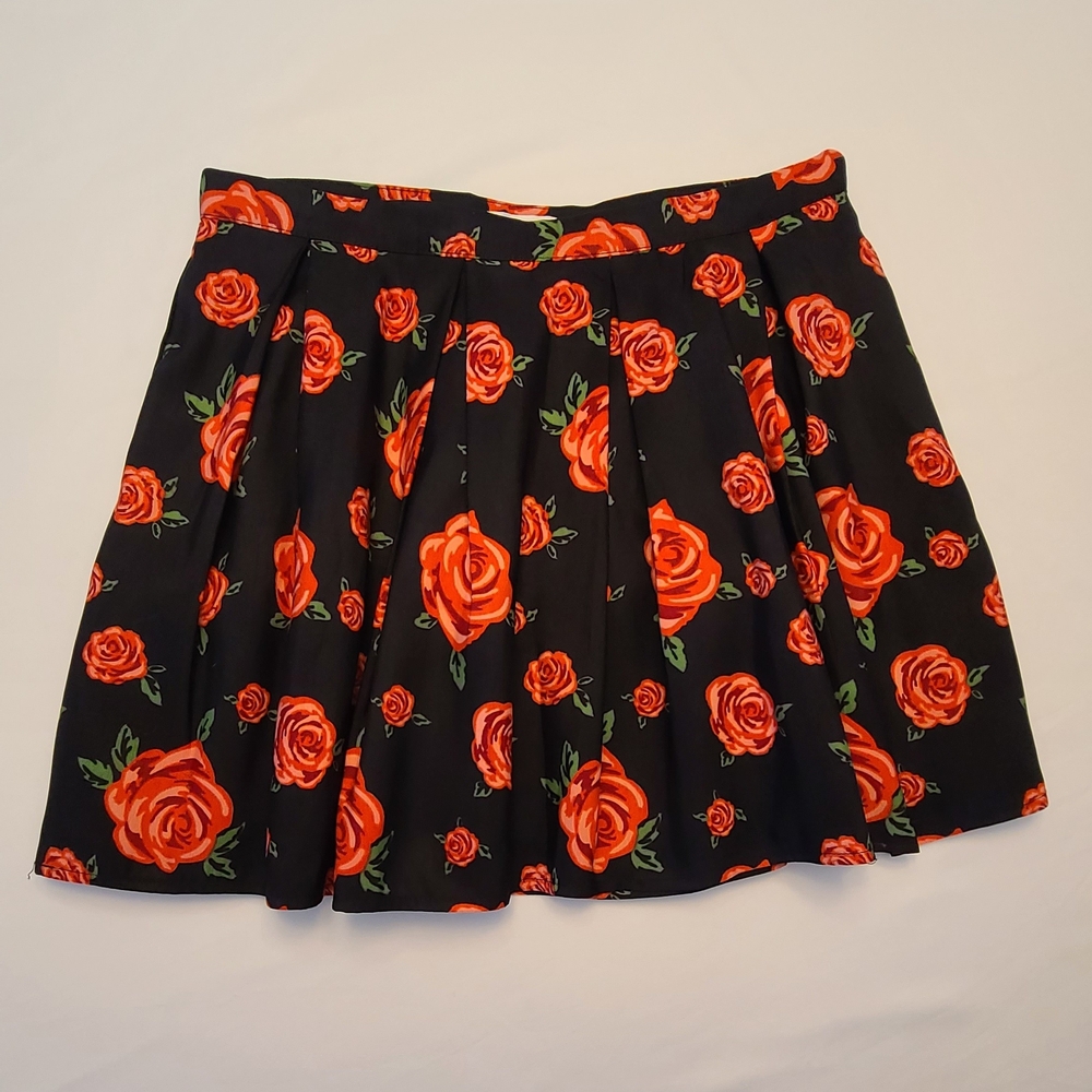 Elegant Black Skirt with Red Floral Design